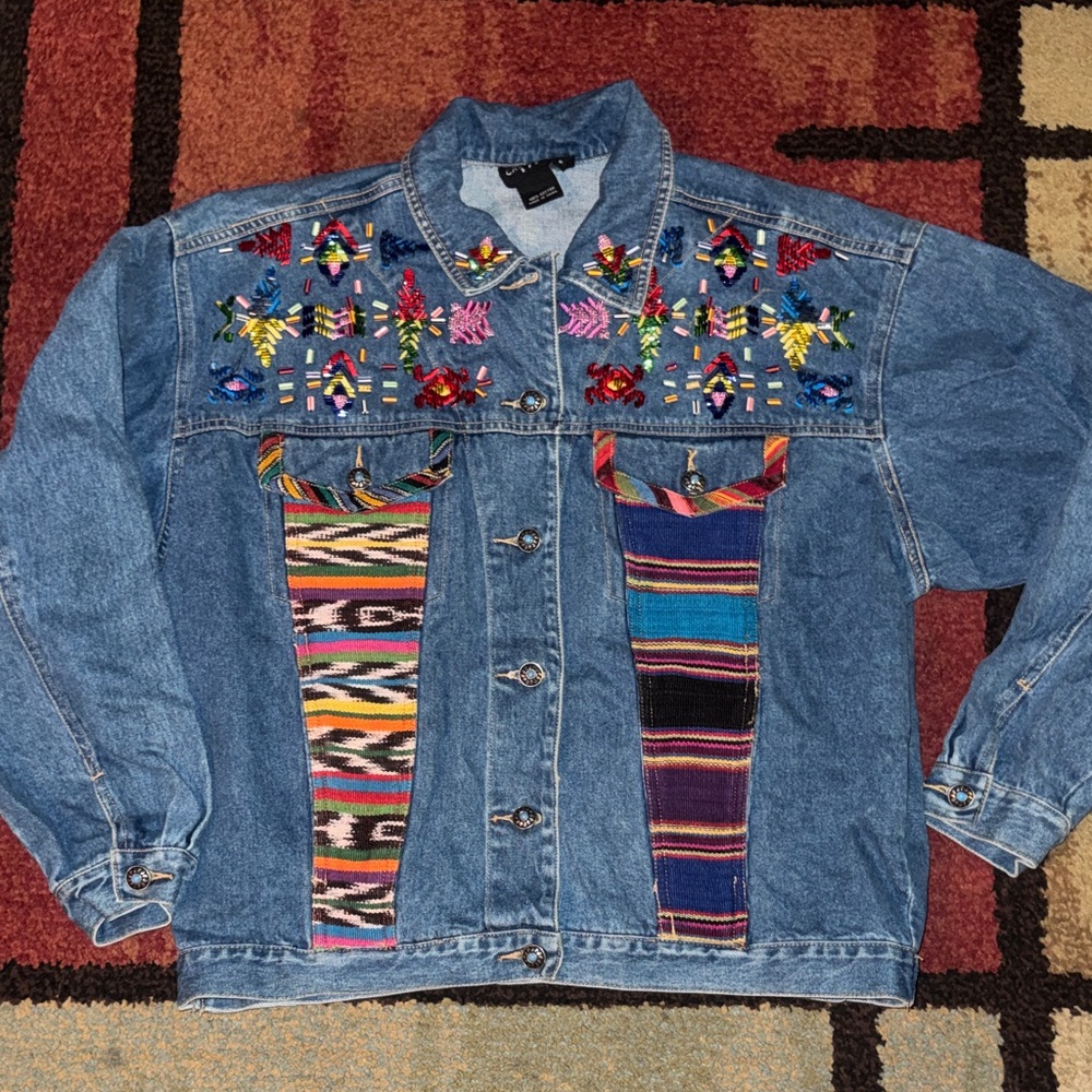 Carole Little Women'sโ Jean Jacket South Western Beaded Native American